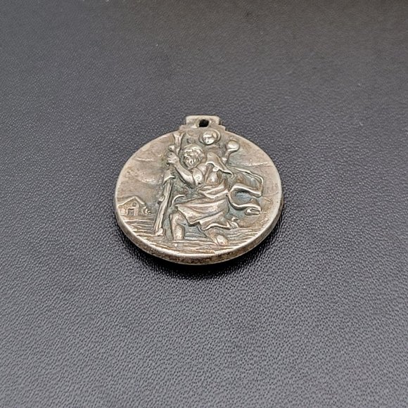 Saint Christopher Silver Medal Charm Religious St Peters Square Vintage - Picture 3 of 4